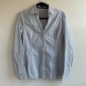 express button up shirt, blue and white striped, size M